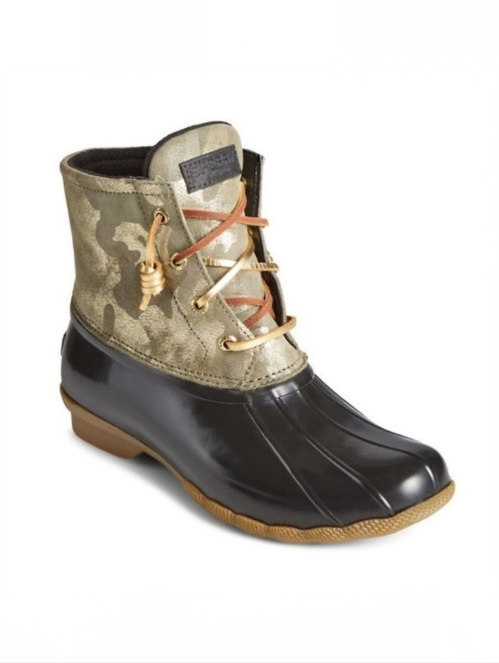 Sperry Saltwater Metallic Camo Duck Boots Gold Laces Women's Size 6